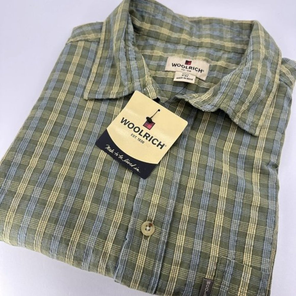 Woolrich Men's North Hills XL Cotton Plaid Green Short Sleeve Button Front Shirt